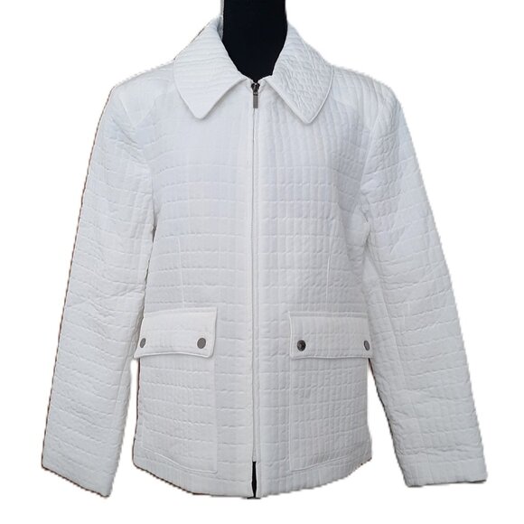 Anne Klein Quilted Jacket VTG 80s Zip Silky Rainbow Striped Liner Size Large - Picture 1 of 12